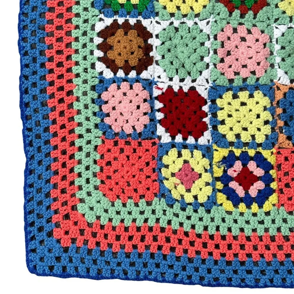 Handmade Crochet Granny Square Throw Afghan 38.5 X 49.5 inch Multi-Color Blanket